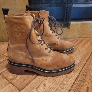 Tory Burch Brown Suede Lace-Up Boots